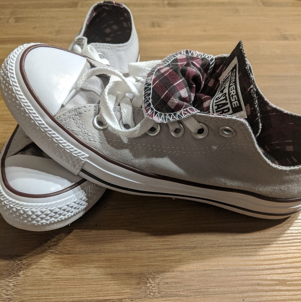 Women's size 7 Gray Converse with Red/Black Plaid